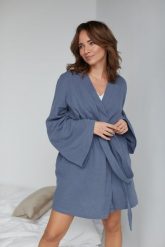 SZLAFROK ELISE NIEBIESKI L - Flawless. Niebieskie szlafroki damskie Flawless, bez wzorów, z bawełny, bez kaptura. Za 270.00 zł.