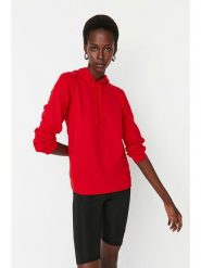 Trendyol Bluza w kolorze czerwonym rozmiar: M. Czerwone bluzy damskie Trendyol, m, bez wzorów, z bawełny, z kapturem. Za 43.88 zł.