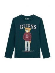 Guess Bluzka L6YI20 K3752 Zielony ciemny Regular Fit. Zielone t-shirty i koszulki chłopięce Guess, z aplikacjami, z bawełny, bez kołnierzyka, bez ramiączek. Za 114.99 zł.