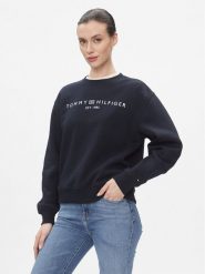 Tommy Hilfiger Bluza Logo WW0WW39791 Niebieski Regular Fit. Niebieskie bluzy damskie Tommy Hilfiger, m, bez wzorów, z bawełny, bez kaptura. Za 379.99 zł.