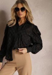 Czarna Koszula Transparentna z Bufiastymi Rękawami Paiama. Czarne koszule damskie Renee, m, bez wzorów, bez kołnierzyka, bez ramiączek. Za 119.99 zł.