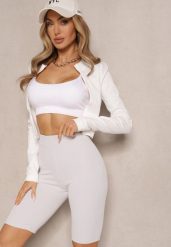 Jasnoszare Sportowe Szorty Kolarki Prążkowane High Waist Steiama. Szare spodenki sportowe damskie Renee, l, bez wzorów, z materiału, z podwyższonym stanem, do biegania. Za 24.99 zł.