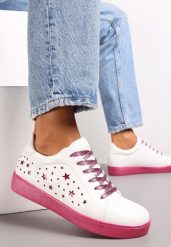 Biało-Różowe Sneakersy Sznurowane na Grubej Podeszwie Nensa. Białe obuwie sportowe damskie Renee, bez zapięcia. Za 49.99 zł.