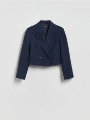 Marynarka z lnem - granatowy. Niebieskie marynarki i żakiety damskie Reserved, l, bez wzorów, z tkaniny. Za 199.99 zł.