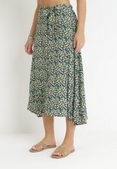 Zielona Rozkloszowana Spódnica Maxi z Gumką i Materiałowym Paskiem w Talii z Wiskozy Alaiph. Zielone spódnice damskie Born2be, na lato, m, bez wzorów, z materiału, maxi. Za 79.99 zł.