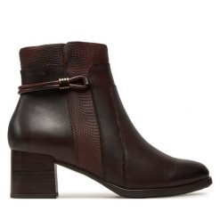 Botki Tamaris. Brązowe botki damskie Tamaris, bez obcasa, na słupku, bez zapięcia. Za 569.99 zł.