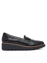 Clarks Półbuty Sharon Pace 26184342 Czarny. Czarne półbuty damskie Clarks, bez wzorów, ze skóry, bez obcasa, na koturnie, bez zapięcia. Za 279.99 zł.