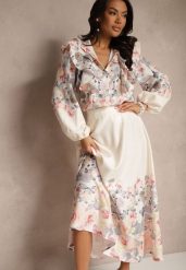 Beżowy Wiskozowy Kwiatowy Komplet z Bawełną Spódnica i Koszula Taliossa. Brązowe koszule damskie Renee, na lato, m, bez wzorów, z bawełny, eleganckie, bez kołnierzyka, bez ramiączek. Za 189.99 zł.