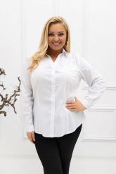 Klasyczna elegancka biała koszula Lucy PLUS SIZE XXL. Białe koszule damskie Nasi partnerzy, l, bez wzorów, z bawełny, biznesowe, bez kołnierzyka, plus size, bez ramiączek. Za 199.90 zł.