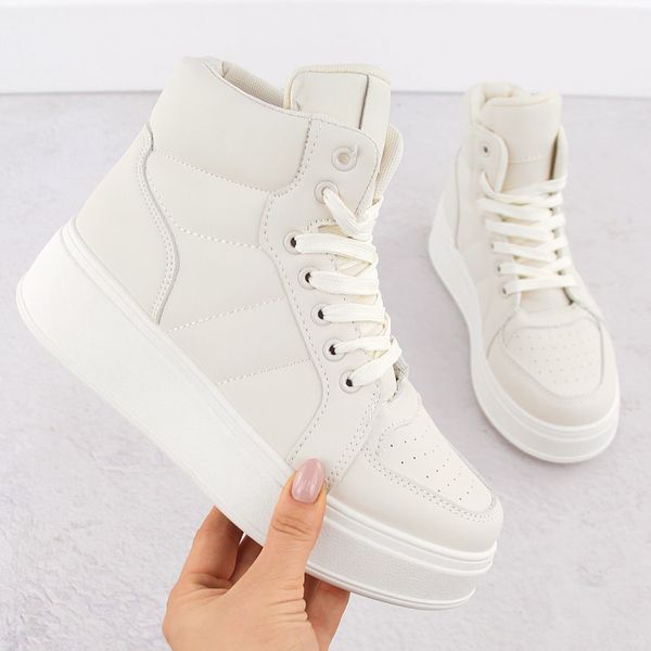 Buty sportowe wysokie za kostkę beżowe NEWS 8166. Brązowe obuwie sportowe casual damskie NEWS, ze skóry ekologicznej, trekkingowe. Za 85.00 zł.