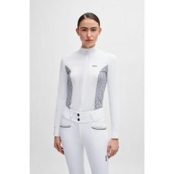 Koszula do jazdy konnej dla kobiet Boss Equestrian Emma. Białe koszule damskie Boss, na lato, bez wzorów, eleganckie, bez kołnierzyka, bez ramiączek. Za 575.50 zł.