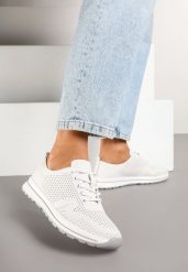 Białe Buty Sportowe ze Skóry Naturalnej ze Skórzaną Wkładką i Perforacją Selili. Białe obuwie sportowe casual damskie Born2be, z jeansu. Za 149.99 zł.