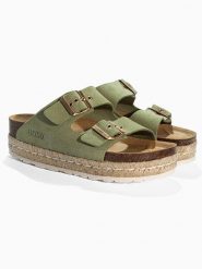 BACKSUN Skórzane klapki "Vada" w kolorze khaki rozmiar: 37. Brązowe klapki damskie Backsun, bez wzorów, z otwartym noskiem, bez obcasa, bez zapięcia. Za 215.21 zł.