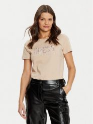 Guess T-Shirt W5RI19 I3Z14 Beżowy Regular Fit. Brązowe t-shirty damskie Guess, xs, z aplikacjami, z bawełny, bez kołnierzyka. Za 119.99 zł.