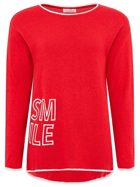 Zwillingsherz Sweter "SMILE" w kolorze czerwonym rozmiar: L. Czerwone swetry klasyczne damskie Zwillingsherz, l, z kaszmiru, bez kołnierzyka. Za 166.10 zł.