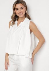Biała Bluza Rozkloszowana Oversize z Kołnierzykiem Eridwen. Białe bluzy damskie Born2be, m, bez wzorów, bez kaptura. Za 64.99 zł.