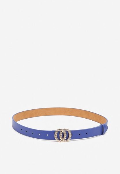 Niebieski Pasek z Okrągłą Klamrą i Cyrkoniami Kefia. Niebieskie paski damskie Renee, bez wzorów, z jeansu. Za 24.99 zł.