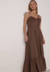 Brązowa Bawełniana Sukienka o Rozkloszowanym Kroju na Wiązanych Ramiączkach Milalisa. Brązowe sukienki damskie Born2be, bez wzorów, z bawełny, klasyczne, bez ramiączek. Za 159.99 zł.