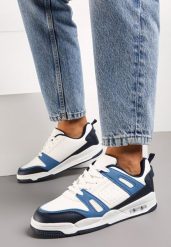 Biało-Granatowe Sneakersy Sportowe ze Wstawkami z Ekoskóry Isadona. Białe obuwie sportowe casual damskie Born2be, bez zapięcia. Za 84.99 zł.