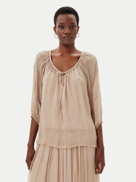 ViCOLO Bluzka TD0020 Beżowy Loose Fit. Brązowe bluzki damskie ViCOLO, xs, bez wzorów, z jedwabiu, bez kołnierzyka, bez ramiączek. Za 151.99 zł.