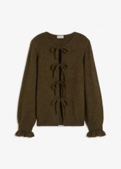 Kardigan oversize z miękkiej mieszanki wełny. Zielone kardigany damskie bonprix, bez wzorów, z wełny. Za 149.99 zł.