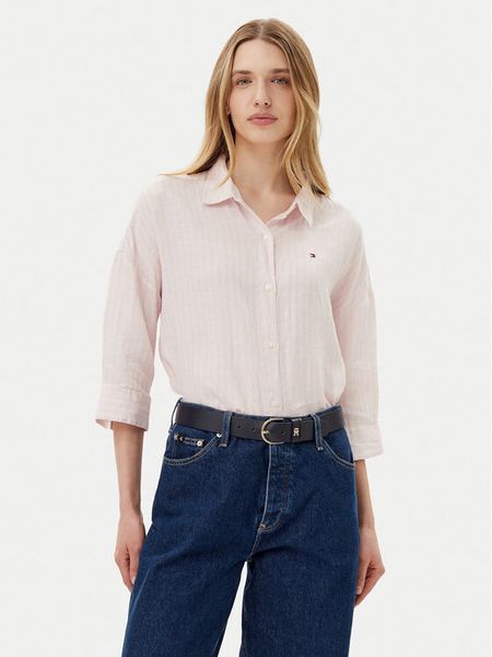 Tommy Hilfiger Koszula WW0WW46169 Różowy Loose Fit. Czerwone koszule damskie Tommy Hilfiger, bez wzorów, ze lnu, bez kołnierzyka, bez ramiączek. Za 309.99 zł.