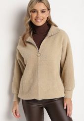 Beżowa Bluza z Wełną Suwakiem i Ściągaczami Enalwen. Brązowe bluzy damskie Born2be, uniwersalny, z aplikacjami, z jeansu, bez kaptura. Za 149.99 zł.