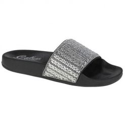 Klapki damskie Skechers Pop Upsnew Spark. Szare klapki damskie Skechers, bez wzorów, z materiału, bez obcasa, bez zapięcia. Za 189.99 zł.