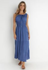 Niebieska Sukienka Abill. Niebieskie sukienki damskie Born2be, bez wzorów, boho, bez ramiączek. Za 119.99 zł.
