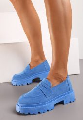 Niebieskie Casualowe Mokasyny z Ekozamszu na Grubej Podeszwie Viara. Niebieskie mokasyny damskie Born2be, z jeansu, bez obcasa. Za 84.99 zł.