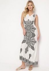 Jasnobeżowa Sukienka w Stylu Boho z Gumką w Pasie i Troczkami na Ramionach Aretava. Brązowe sukienki damskie Born2be, bez wzorów, boho, bez ramiączek. Za 79.99 zł.