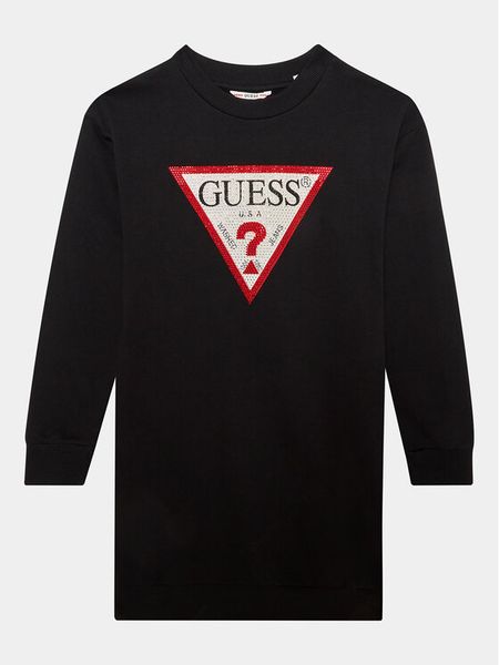 Guess Sukienka codzienna J3YK20 KA6R3 Czarny Regular Fit. Czarne sukienki dziewczęce Guess, z aplikacjami, z bawełny, bez ramiączek, proste. Za 109.99 zł.