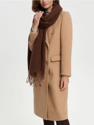 Płaszcz dwurzędowy - kremowy. Białe płaszcze damskie Sinsay, l, bez wzorów, bez kaptura. Za 119.99 zł.