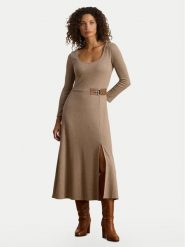 LAUREN RALPH LAUREN Sukienka dzianinowa 200980038001 Beżowy Slim Fit. Brązowe sukienki damskie Lauren Ralph Lauren, bez wzorów, z bawełny, bez ramiączek. Za 1,069.00 zł.