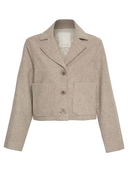 MOSS COPENHAGEN Kurtka przejściowa "Boone Josia" w kolorze beżowym rozmiar: M/L. Brązowe kurtki damskie Moss Copenhagen, l, bez wzorów, z wełny, bez kaptura. Za 258.52 zł.