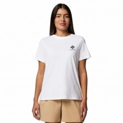Koszulka damska Columbia Rolling Bend Graphic Short Sleeve z krótkim rękawem. Białe koszulki damskie Columbia, s, bez wzorów, bez kołnierzyka, bez ramiączek. Za 84.99 zł.