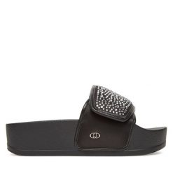 Klapki Liu Jo. Czarne klapki damskie Liu Jo, bez wzorów, bez obcasa, bez zapięcia. Za 199.99 zł.