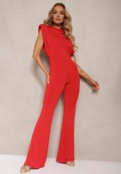 Czerwony Elegancki Kombinezon z Odkrytymi Plecami Zapinany na Guziki Formina. Czerwone sukienki damskie Renee, bez wzorów, eleganckie, bez ramiączek. W wyprzedaży za 91.99 zł.