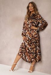 Brązowa Sukienka Rozkloszowana i Luźna Gada. Brązowe sukienki damskie Renee, bez wzorów, eleganckie, bez ramiączek. W wyprzedaży za 107.99 zł.