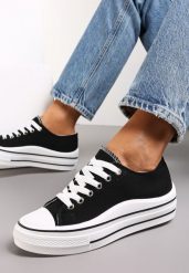 Czarne Sznurowane Trampki przed Kostkę Monserie. Czarne trampki damskie Renee, bez wzorów, przed kostkę, bez zapięcia. Za 74.99 zł.