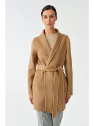 TATUUM Płaszcz przejściowy w kolorze karmelowym rozmiar: 42. Brązowe płaszcze damskie TATUUM, bez wzorów, z wełny, bez kaptura. Za 292.89 zł.
