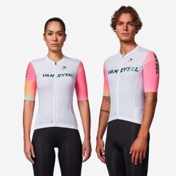 Koszulka rowerowa szosowa Van Rysel RCR-R 2 Team. Białe koszulki damskie VAN RYSEL, m, bez wzorów, z elastanu, bez kołnierzyka, bez ramiączek. Za 269.99 zł.