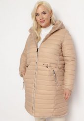 Beżowa Dwustronna Kurtka z Ozdobnym Pikowaniem z Kapturem i Gumką w Talii Bellura. Brązowe kurtki damskie Born2be, xl, bez wzorów, z kapturem. Za 239.99 zł.