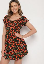 Czarna Rozkloszowana Sukienka z Bawełną z Motywem Wiśni Lunadessa. Czarne sukienki damskie Born2be, bez wzorów, z bawełny, eleganckie, bez ramiączek. W wyprzedaży za 46.74 zł.