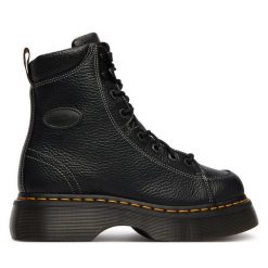 Trzewiki Dr. Martens. Czarne botki damskie Dr Martens, bez obcasa, na płaskiej podeszwie, bez zapięcia. Za 899.99 zł.