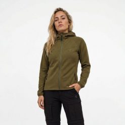 Poederbaas Damska Bluza Outdoor z Wełną Merynosów - Oliwkowy. Zielone bluzy damskie POEDERBAAS, xs, bez wzorów, z materiału, bez kaptura. Za 373.02 zł.