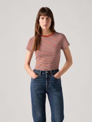 Levi's Koszulka w kolorze czerwono-białym rozmiar: XS. Czerwone koszulki damskie Levi's, s, bez wzorów, z bawełny, bez kołnierzyka, bez ramiączek. Za 63.95 zł.
