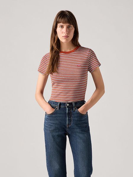 Levi's Koszulka w kolorze czerwono-białym rozmiar: XS. Czerwone koszulki damskie Levi's, s, bez wzorów, z bawełny, bez kołnierzyka, bez ramiączek. Za 63.95 zł.