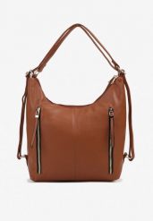 Brązowa Torebka Hobo z Regulowanym Paskiem i Kieszeniami z Ozdobnymi Suwakami Sanirael. Brązowe shopper bag Renee, z jeansu, bez dodatków. Za 79.99 zł.