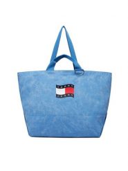 Tommy Hilfiger Torebka Wavy Flag Canvas Tote Bag AW0AW18466 Niebieski. Niebieskie shopper bag Tommy Hilfiger, bez wzorów, z materiału, bez dodatków. Za 409.99 zł.